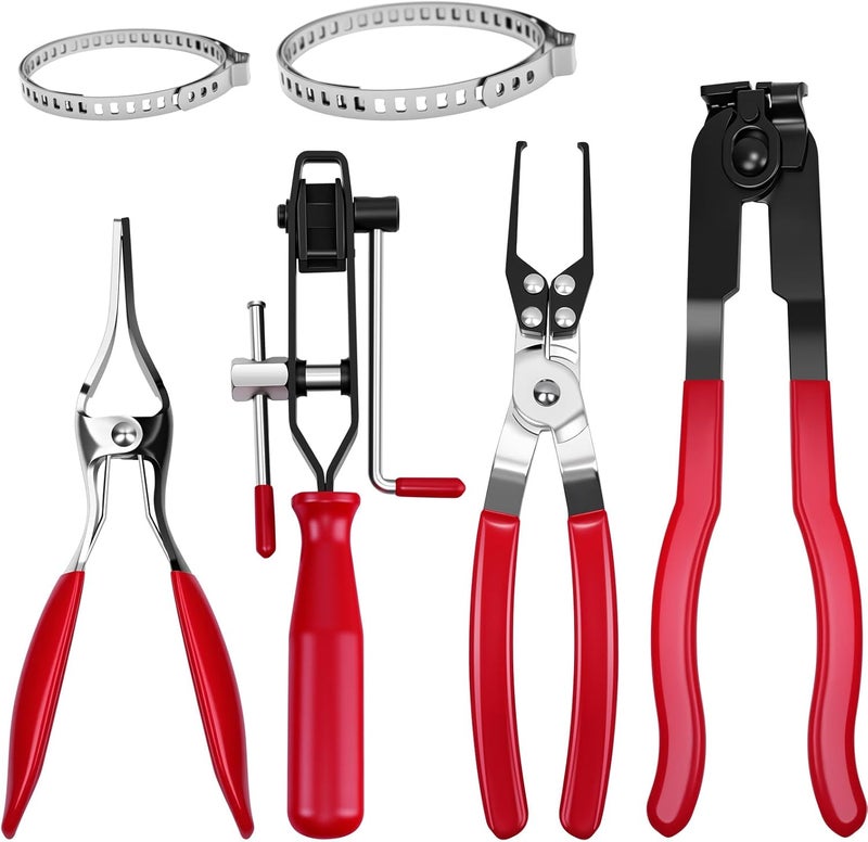 DikTalk CV Boot Clamp Pliers Kit,Electrical Disconnect Pliers Fuel Filter Caliper with 10PCS Stainless Steel CV Boot Band Clamps - Image 1